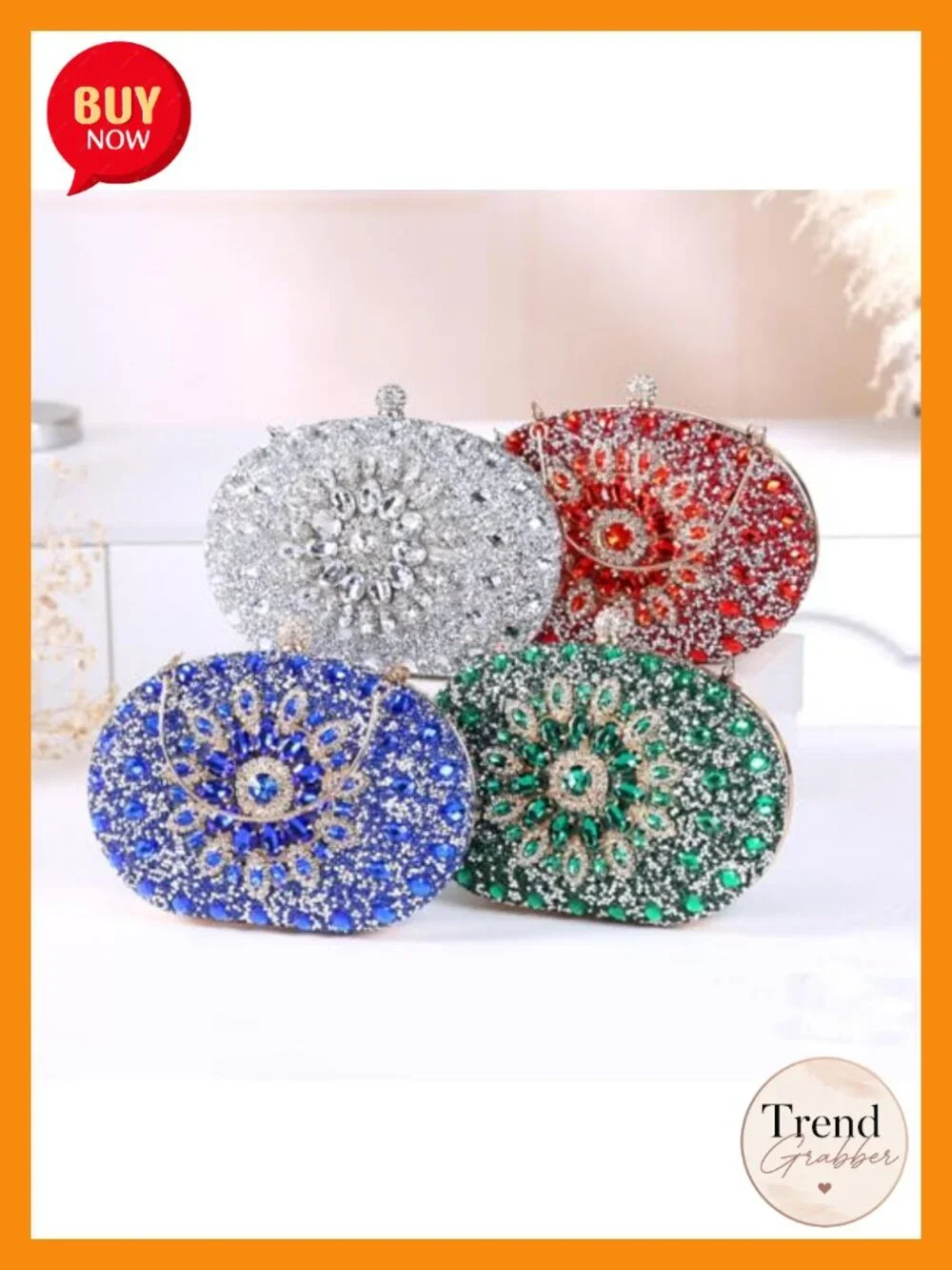 Sparkly Rhinestone Clutch Evening Bag with Detachable Chain, Wedding Purse